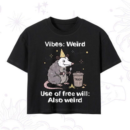 Purplehecate Weird Vibes Only Opossum Crop T-Shirt