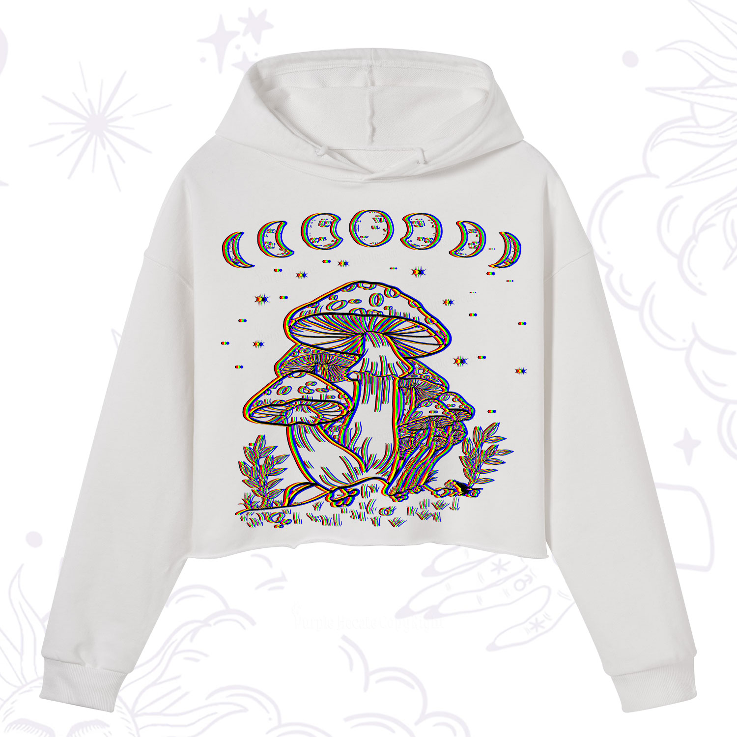 Purplehecate Mushroom and Moon Crop Hoodie