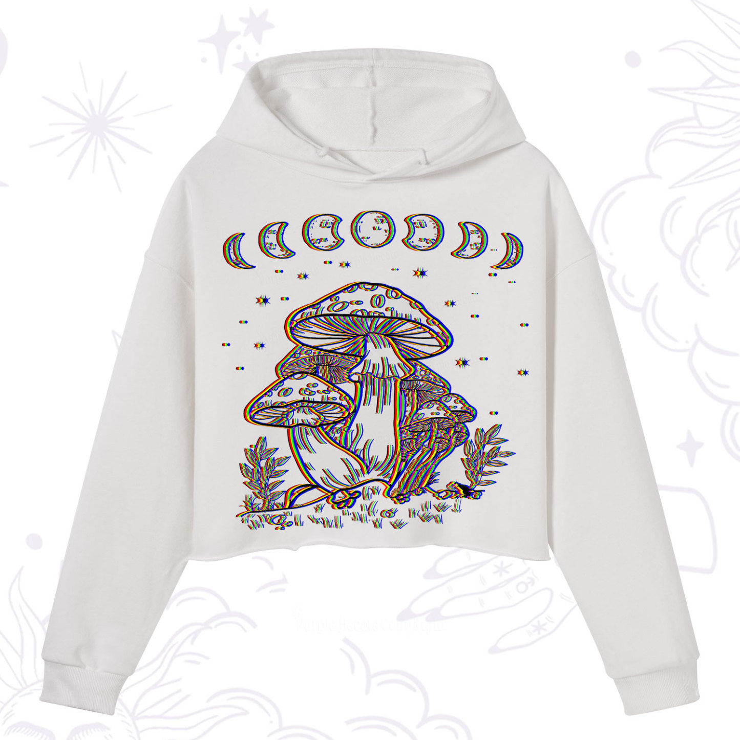 Purplehecate Mushroom and Moon Crop Hoodie