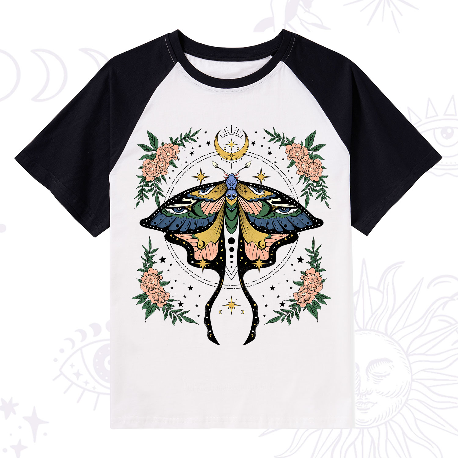 Purplehecate Mystical Moth Raglan Short Sleeve T‑Shirt