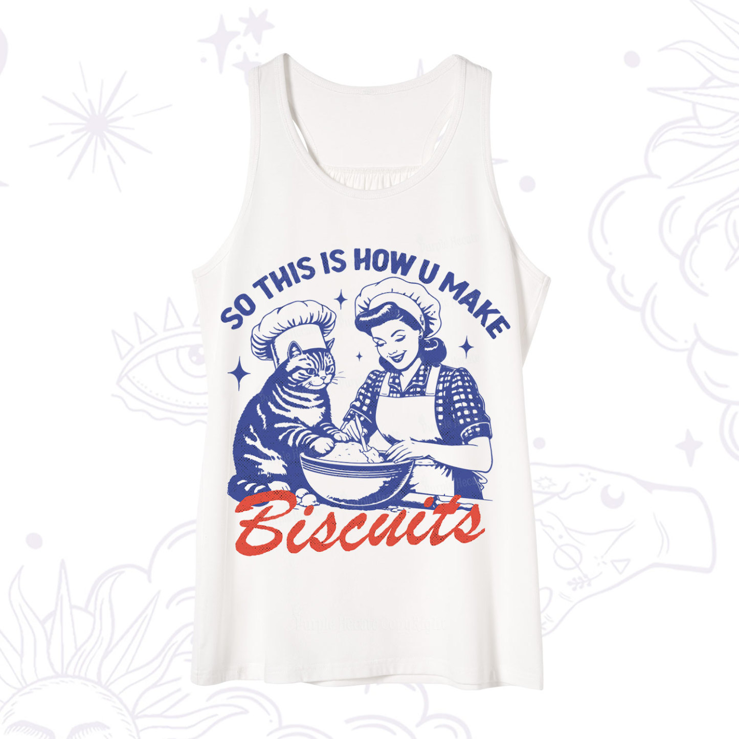 Purplehecate Funny Cat Baking Biscuits Tank