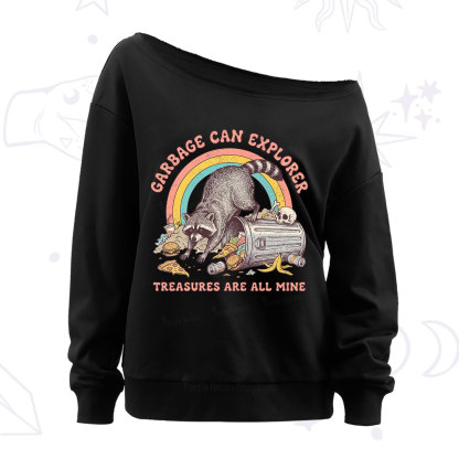 Purplehecate Garbage Can Explorer Raccoon Off The Shoulder Sweatshirt