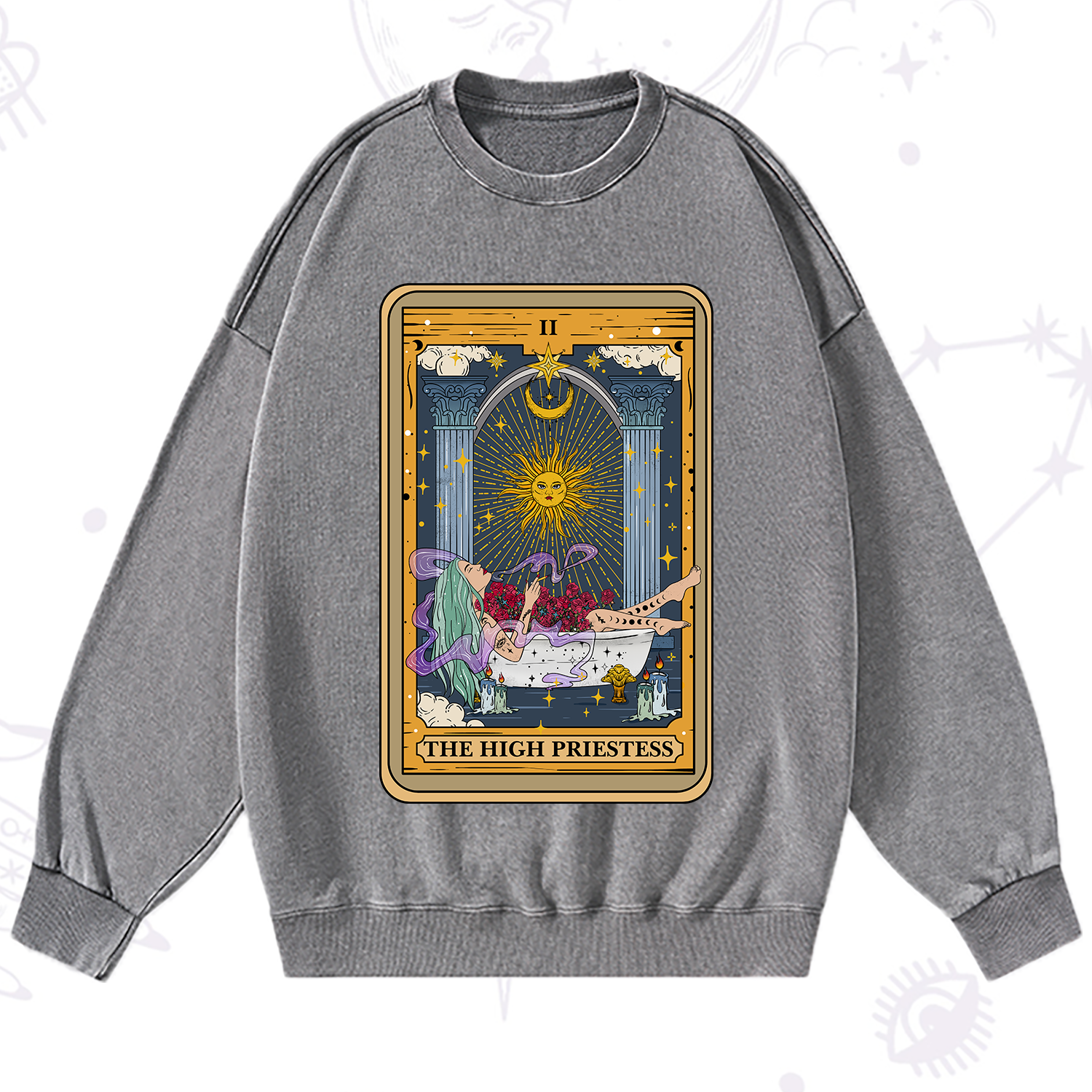 Purplehecate The High Priestess Tarot Card Washed Sweatshirt