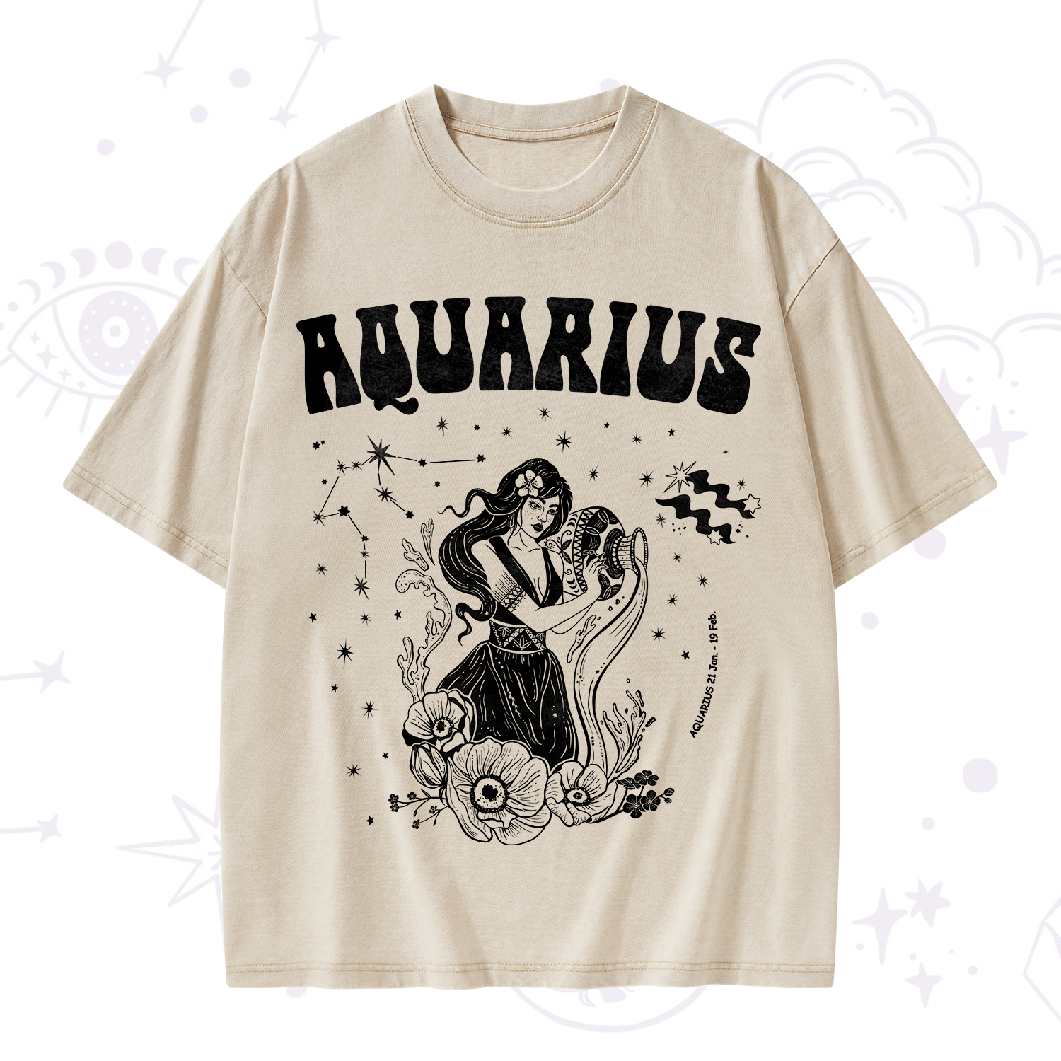 Purplehecate Aquarius Zodiac Glyphs Washed T-Shirt