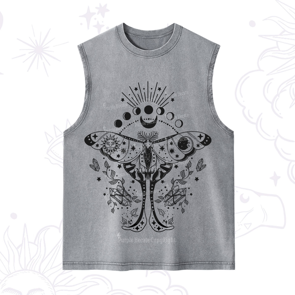 Purplehecate Moonlit Celestial Moth Washed Tank