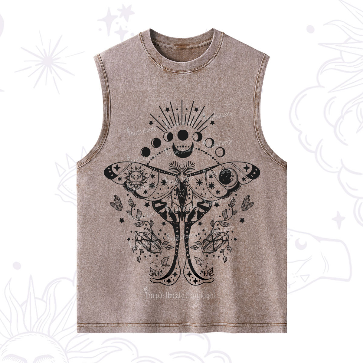 Purplehecate Moonlit Celestial Moth Washed Tank