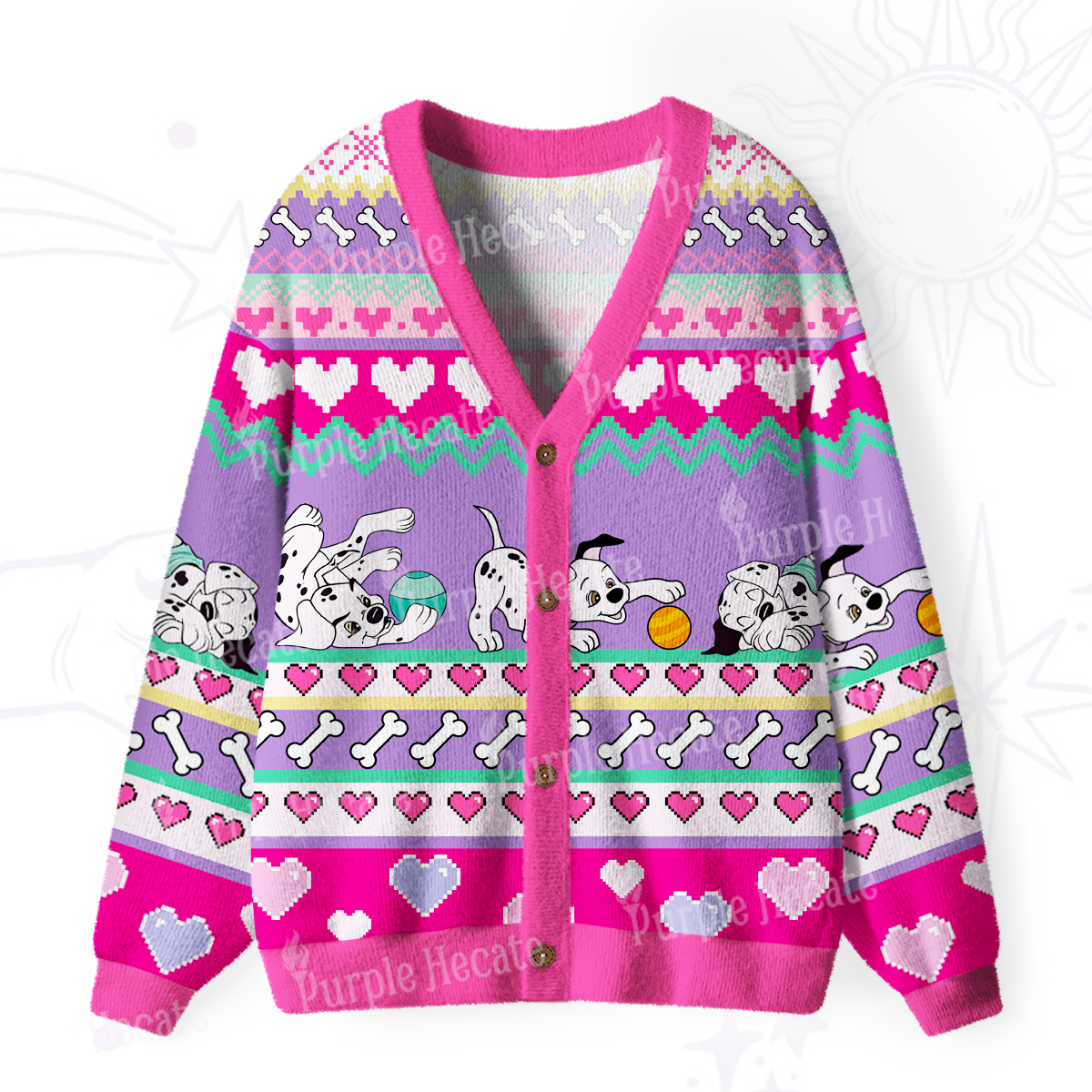 Purplehecate Dalmatian Playtime Ugly Cardigan Sweaters