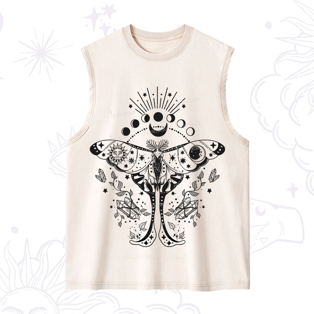 Purplehecate Moonlit Celestial Moth Washed Tank