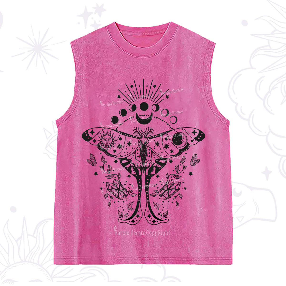 Purplehecate Moonlit Celestial Moth Washed Tank