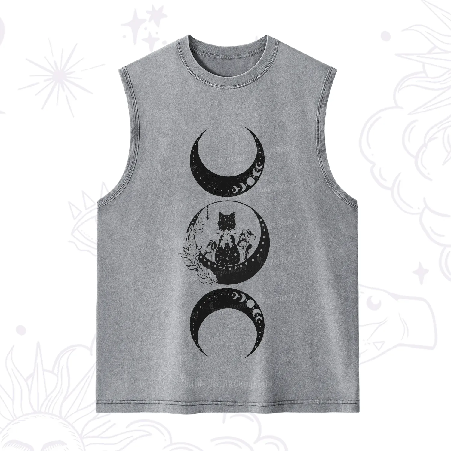 Purplehecate Cat And Moon Phases Washed Tank