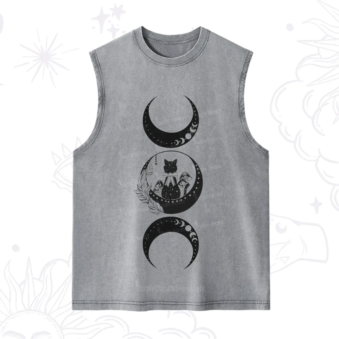 Purplehecate Cat And Moon Phases Washed Tank
