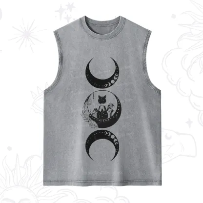 Purplehecate Cat And Moon Phases Washed Tank