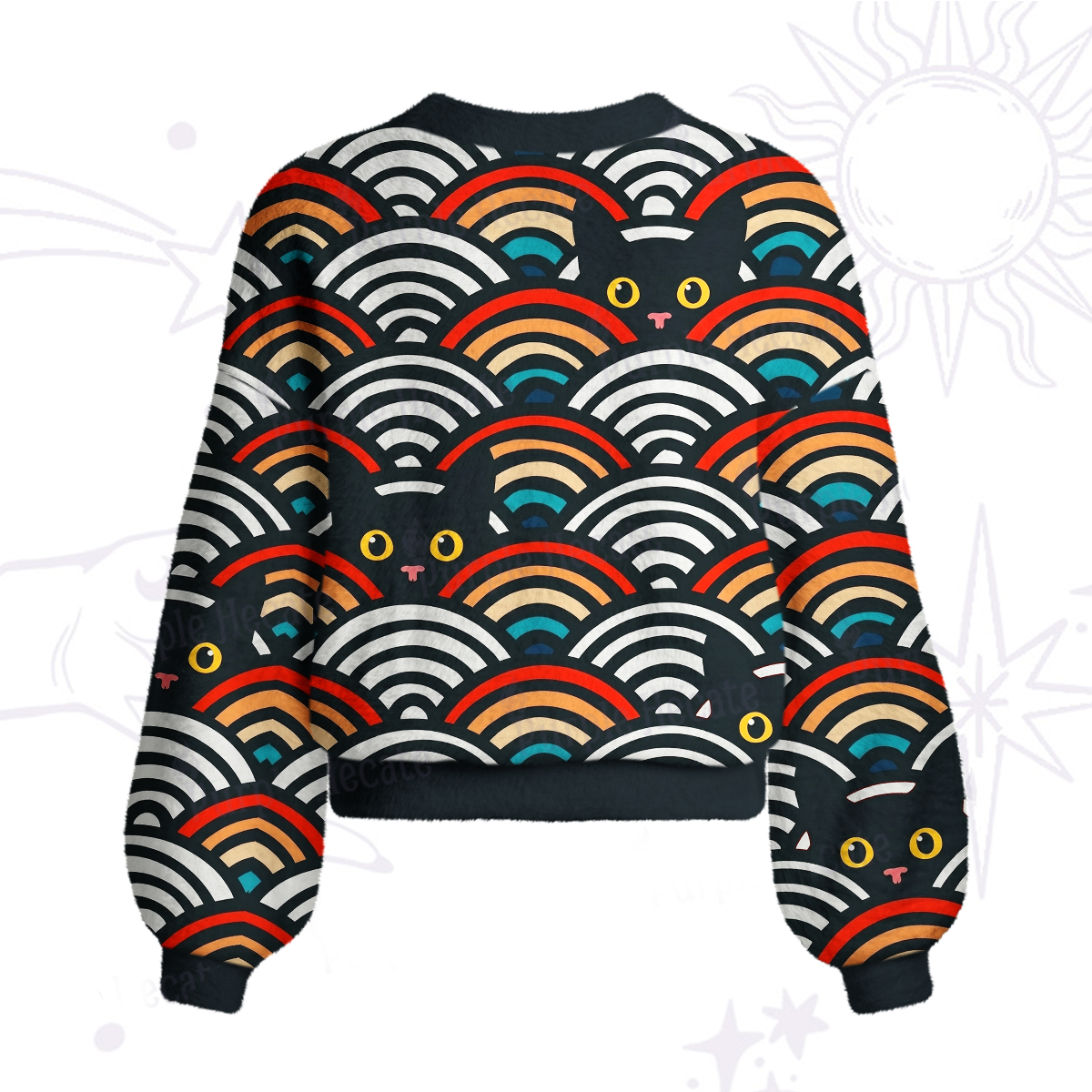 Purplehecate Rainbow Black Cat Waves Cardigan Sweaters