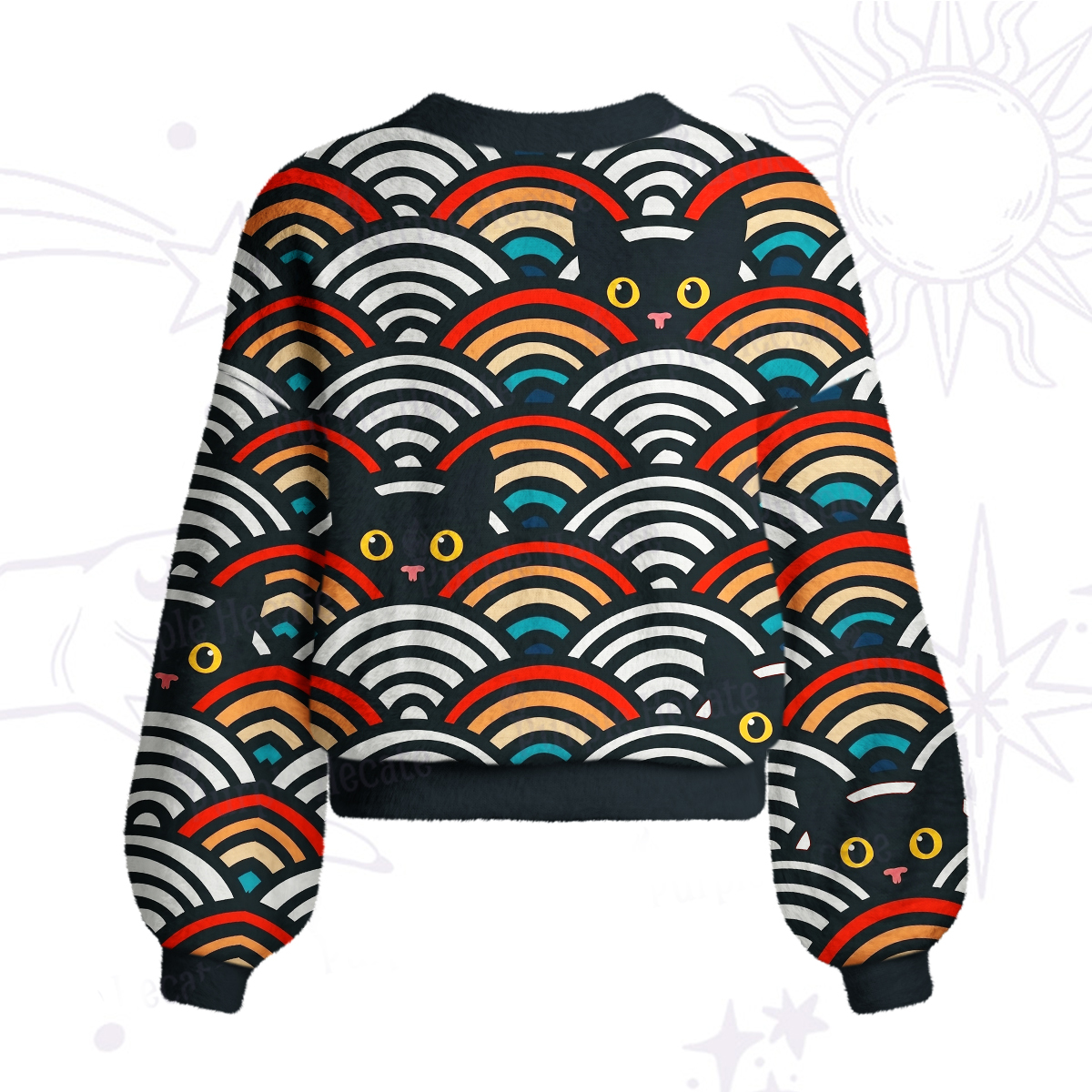 Purplehecate Rainbow Black Cat Waves Cardigan Sweaters