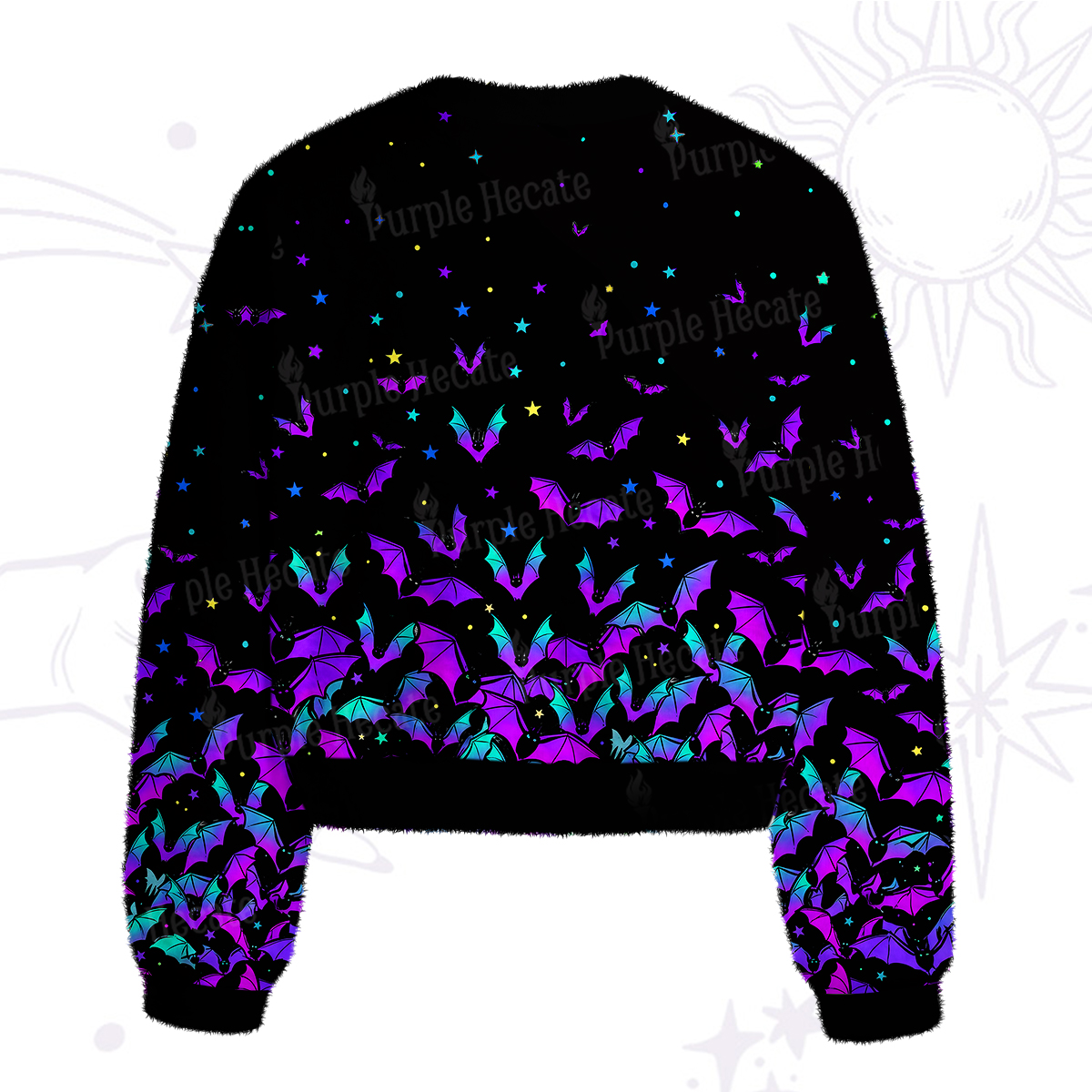 Purplehecate Rainbow Bat Fuzzy Crewneck Sweater