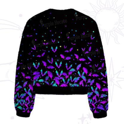 Purplehecate Rainbow Bat Fuzzy Crewneck Sweater