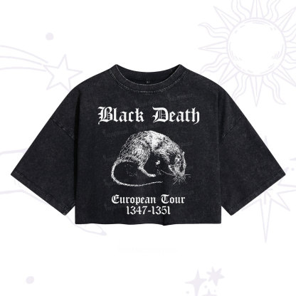 Purplehecate Black Death European Tour Washed Cropped T-Shirt