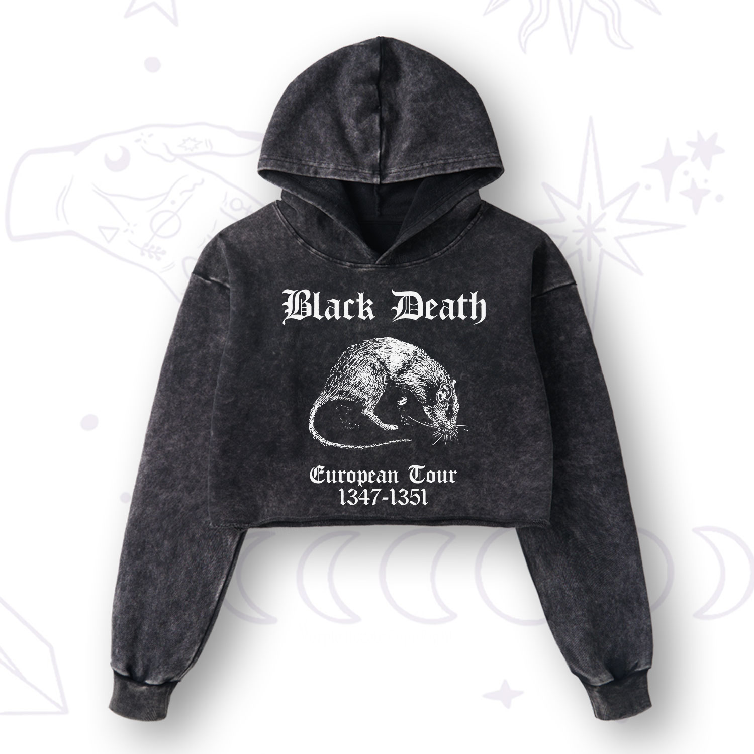 Purplehecate Black Death European Tour Washed Cropped Hoodie