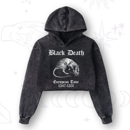 Purplehecate Black Death European Tour Washed Cropped Hoodie