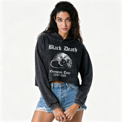 Purplehecate Black Death European Tour Washed Cropped Hoodie