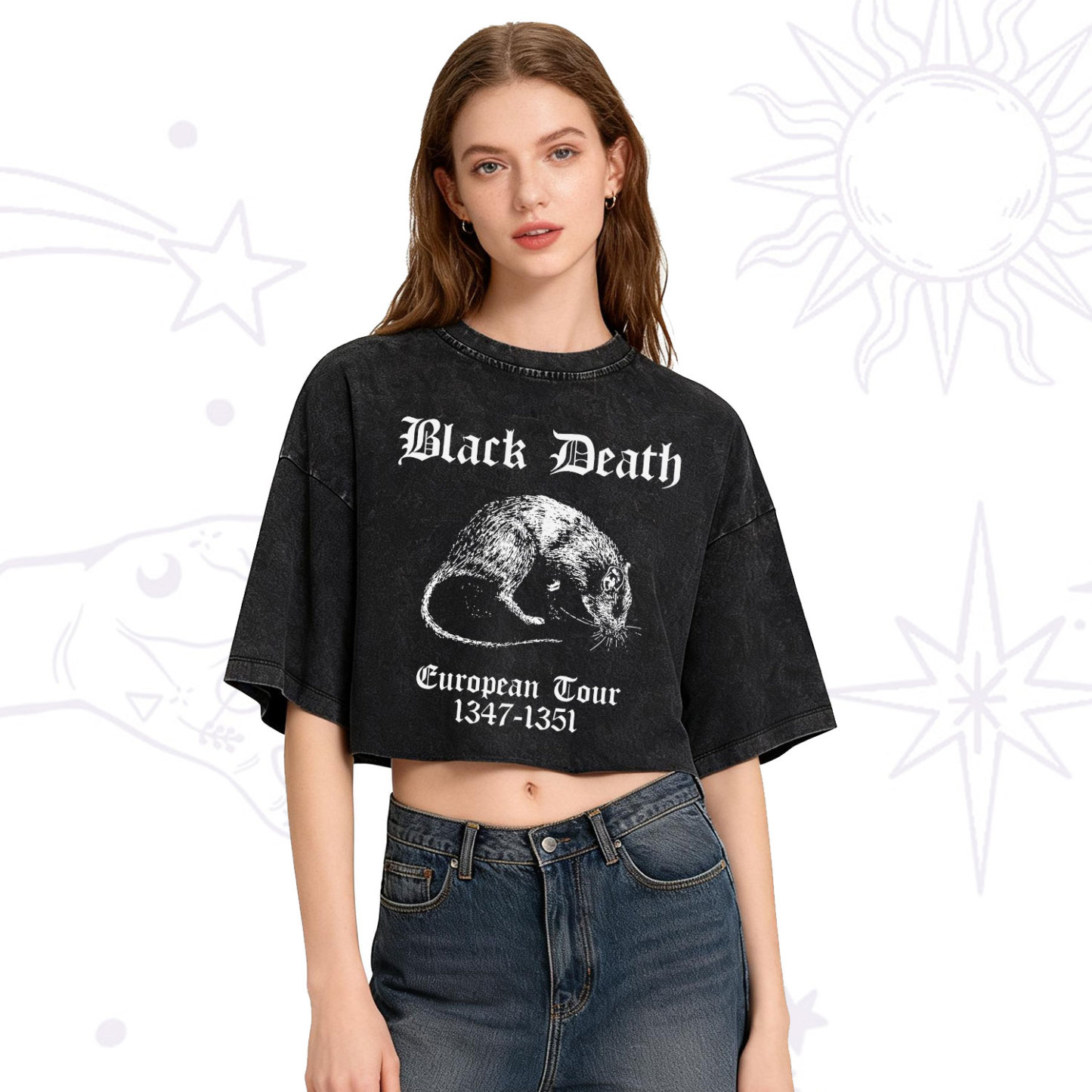 Purplehecate Black Death European Tour Washed Cropped T-Shirt