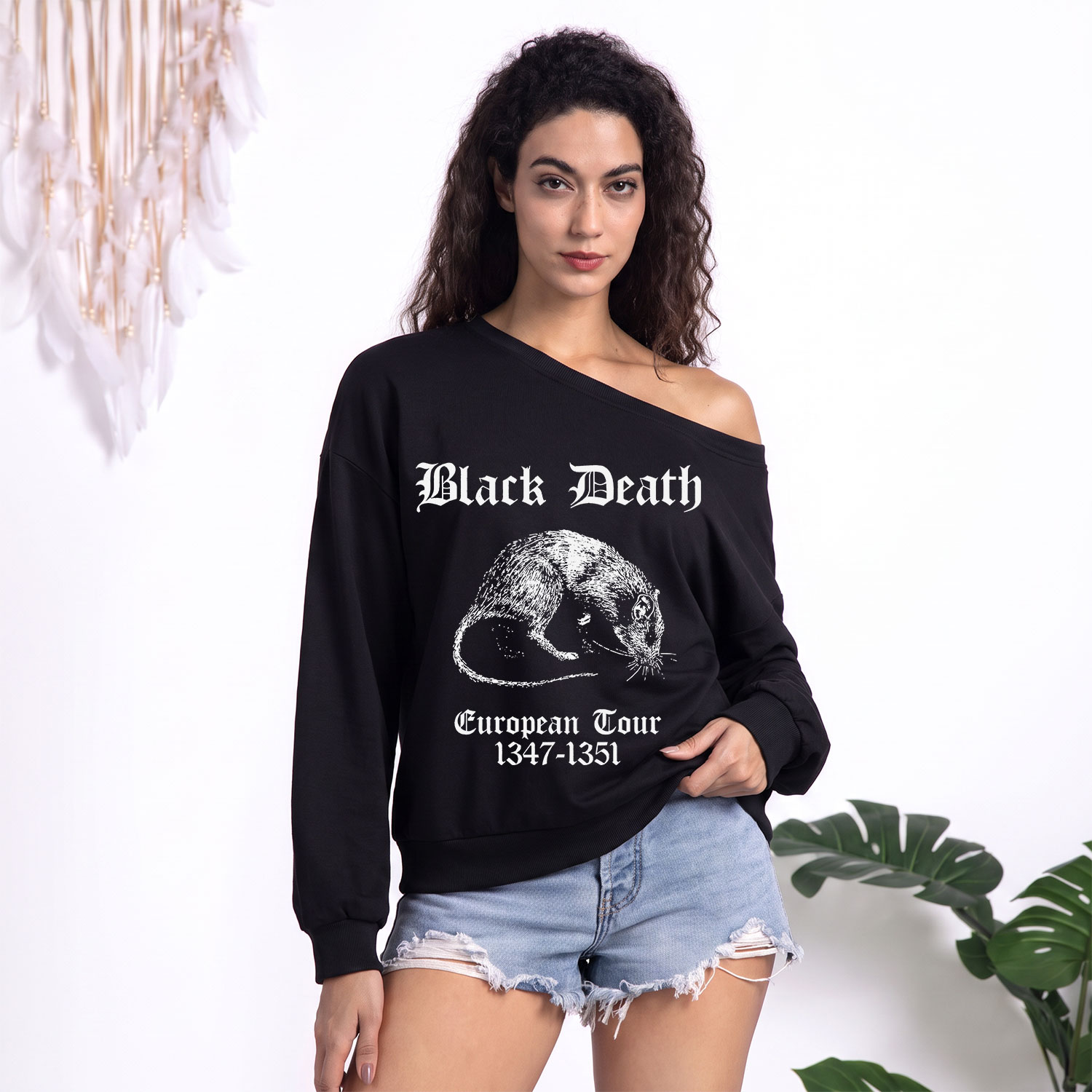 Purplehecate Black Death European Tour One Shoulder Sweatshirt