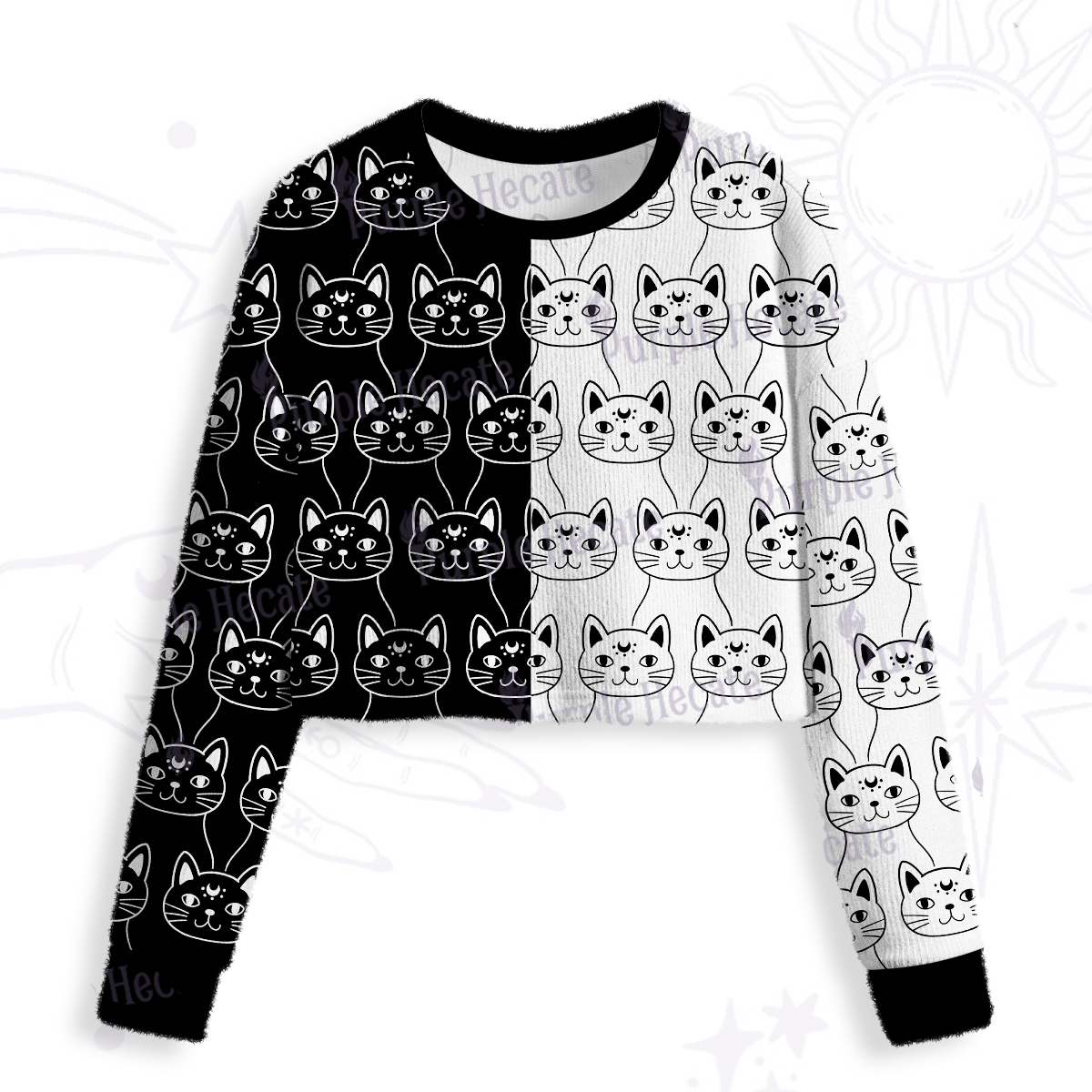 Purplehecate Sketchy Cat Crop Fuzzy Ugly Sweatshirt