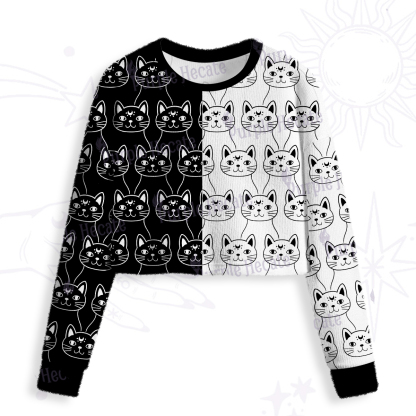 Purplehecate Sketchy Cat Crop Fuzzy Ugly Sweatshirt