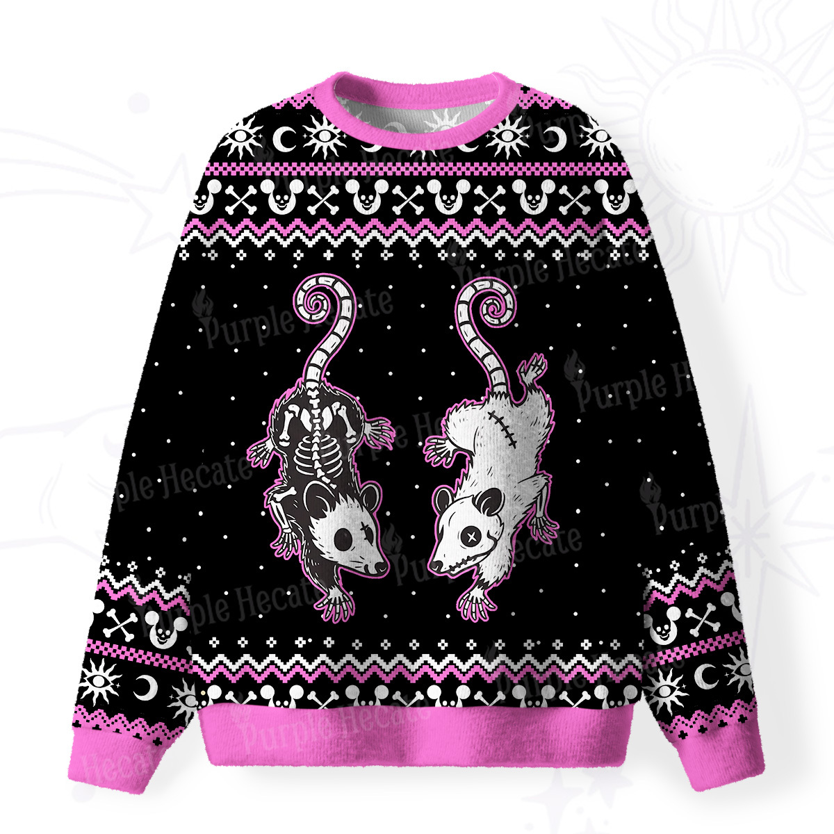 Purplehecate Moonlit Skeleton Rats Fuzzy Ugly Sweatshirt