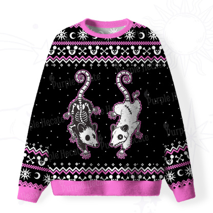 Purplehecate Moonlit Skeleton Rats Fuzzy Ugly Sweatshirt