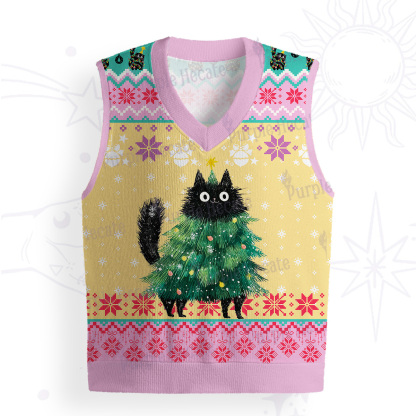 Purplehecate Funny Black Cat in Tree Ugly Sweater Vest