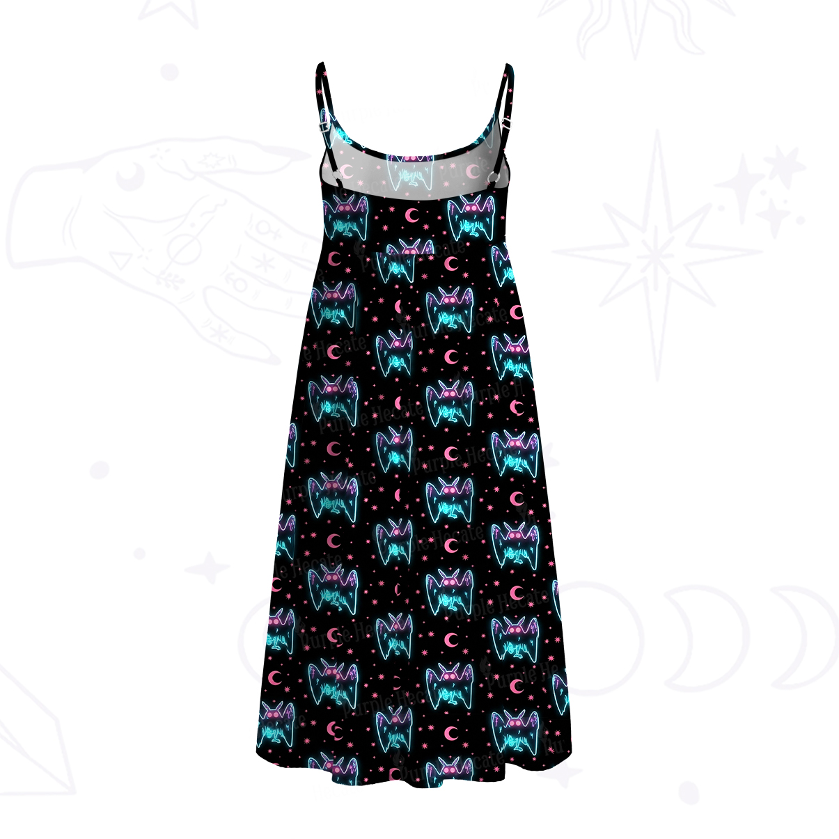 Purplehecate Witch Cat Rides the Dino Spaghetti Strap Midi Dress