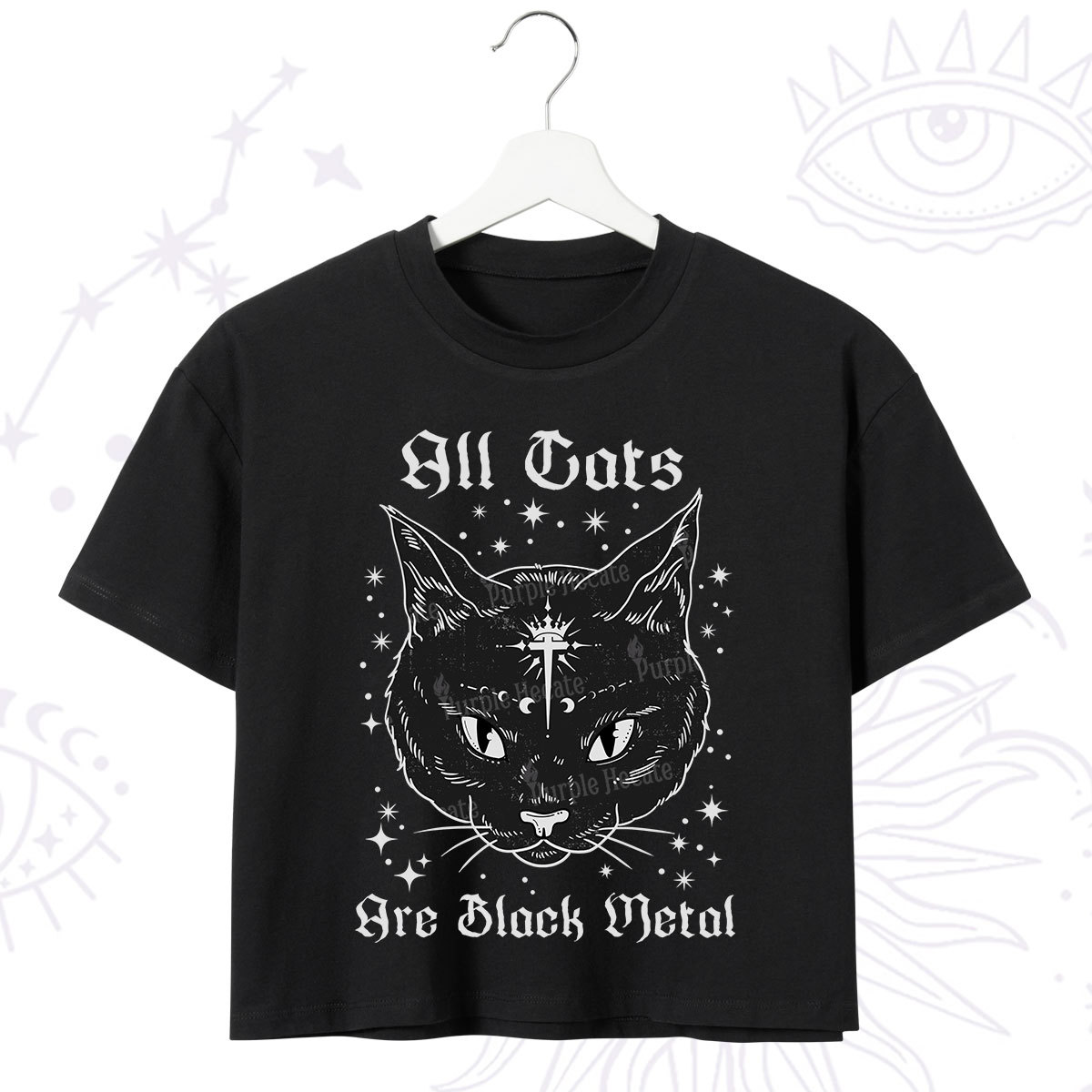 Purplehecate All Cats Are Black Metal Crop T-Shirt