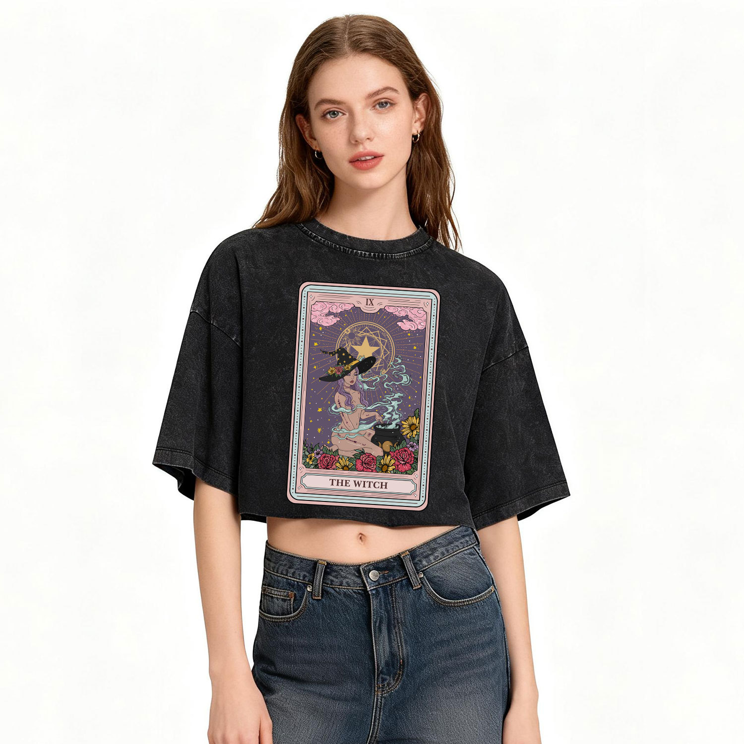 Purplehecate The Witch Tarot Washed Cropped T-Shirt