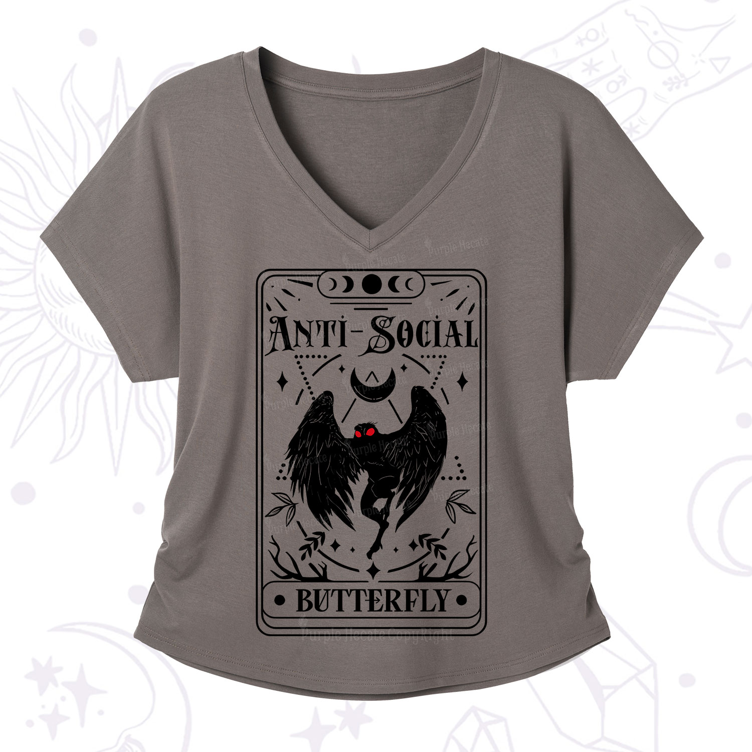 Purplehecate The Antisocial Butterfly Oracle Card V-Neck T-Shirt