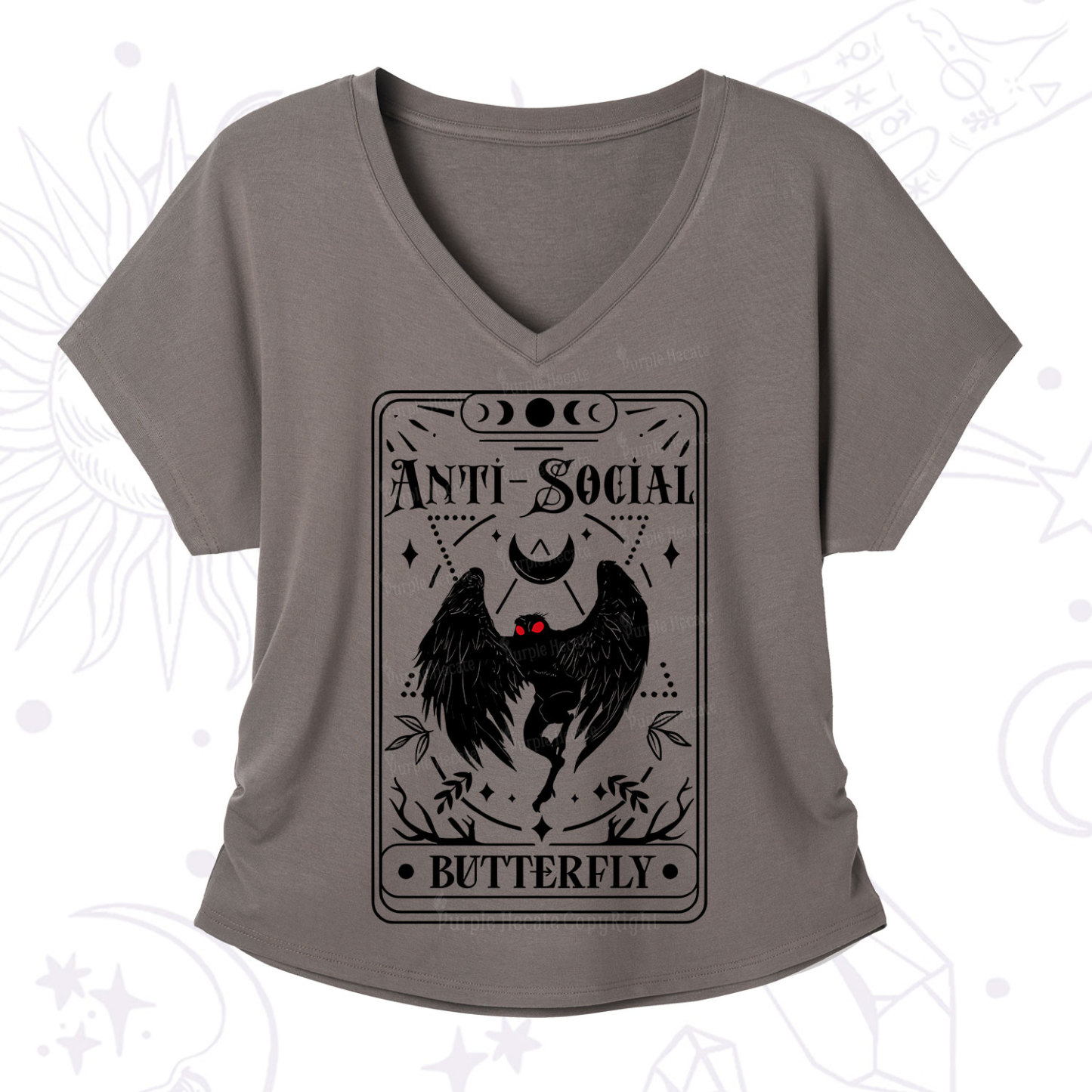 Purplehecate The Antisocial Butterfly Oracle Card V-Neck T-Shirt