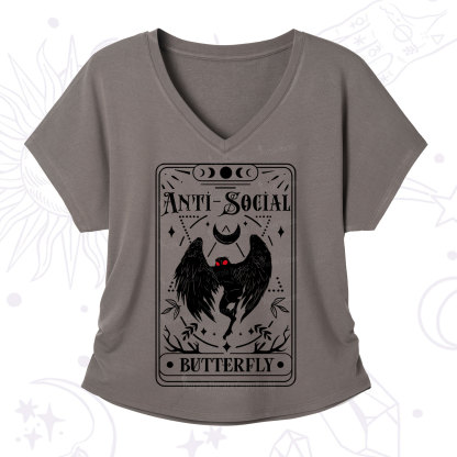 Purplehecate The Antisocial Butterfly Oracle Card V-Neck T-Shirt