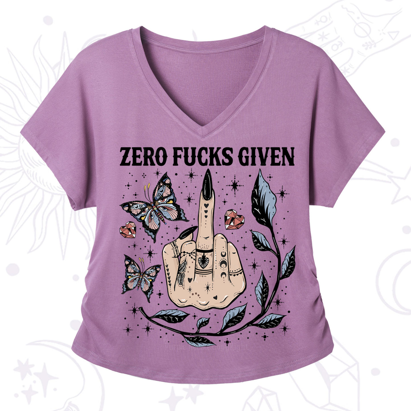 Purplehecate Zero Fucks Given V-Neck T-Shirt