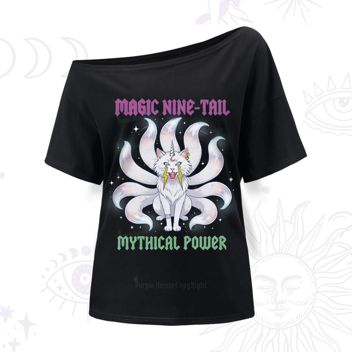 Purplehecate Magic Nine Tail Cat One Shoulder T-Shir