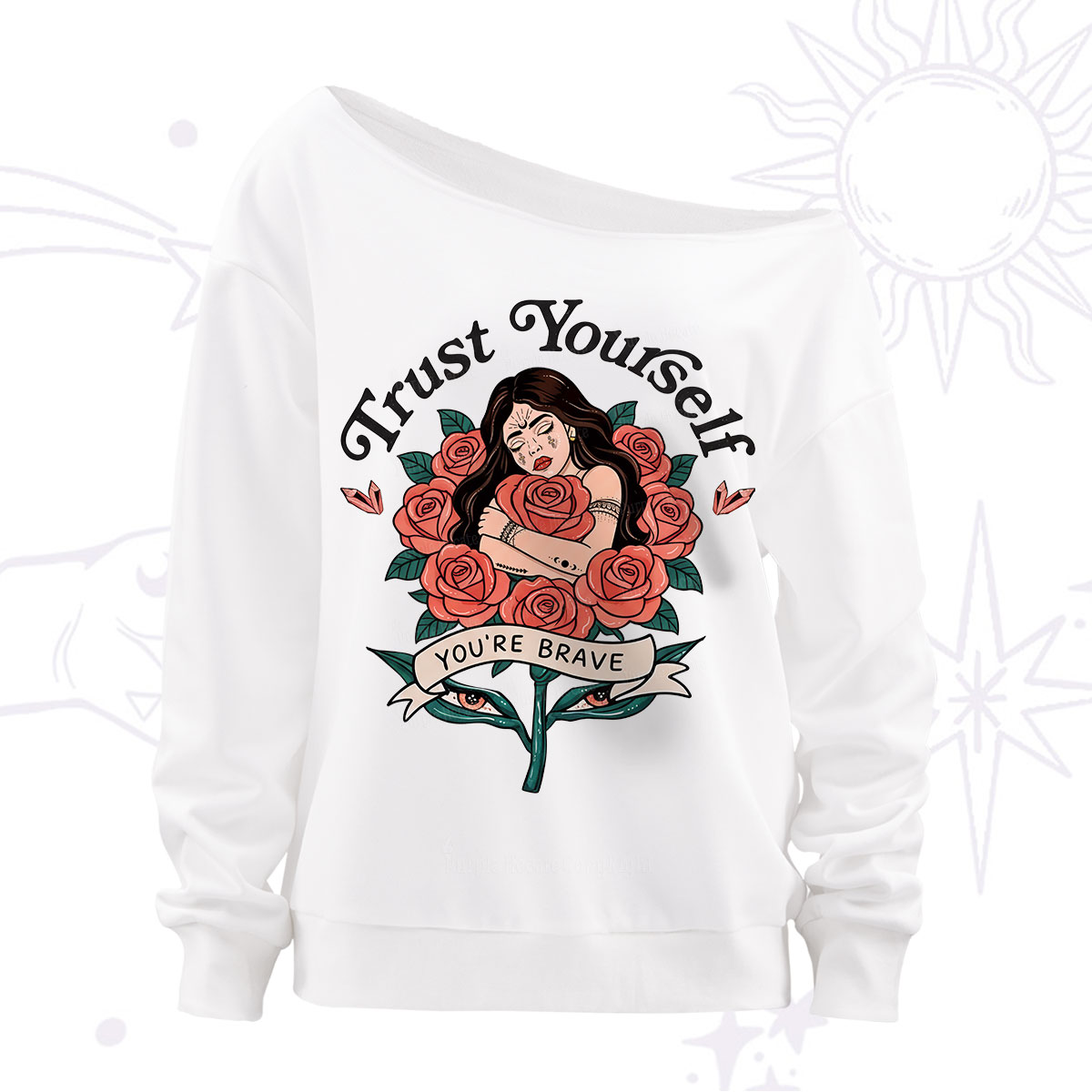 Purplehecate Trust Yourself Off The Shoulder Sweatshirt