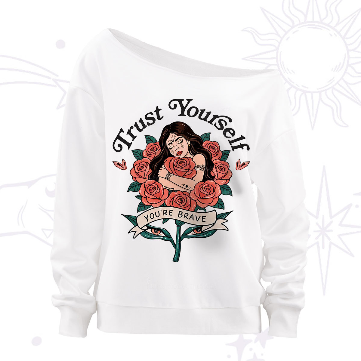 Purplehecate Trust Yourself Off The Shoulder Sweatshirt