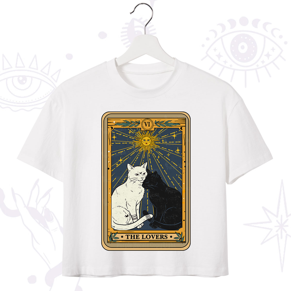 Purplehecate The Lovers Cat Tarot Card Crop T-Shirt