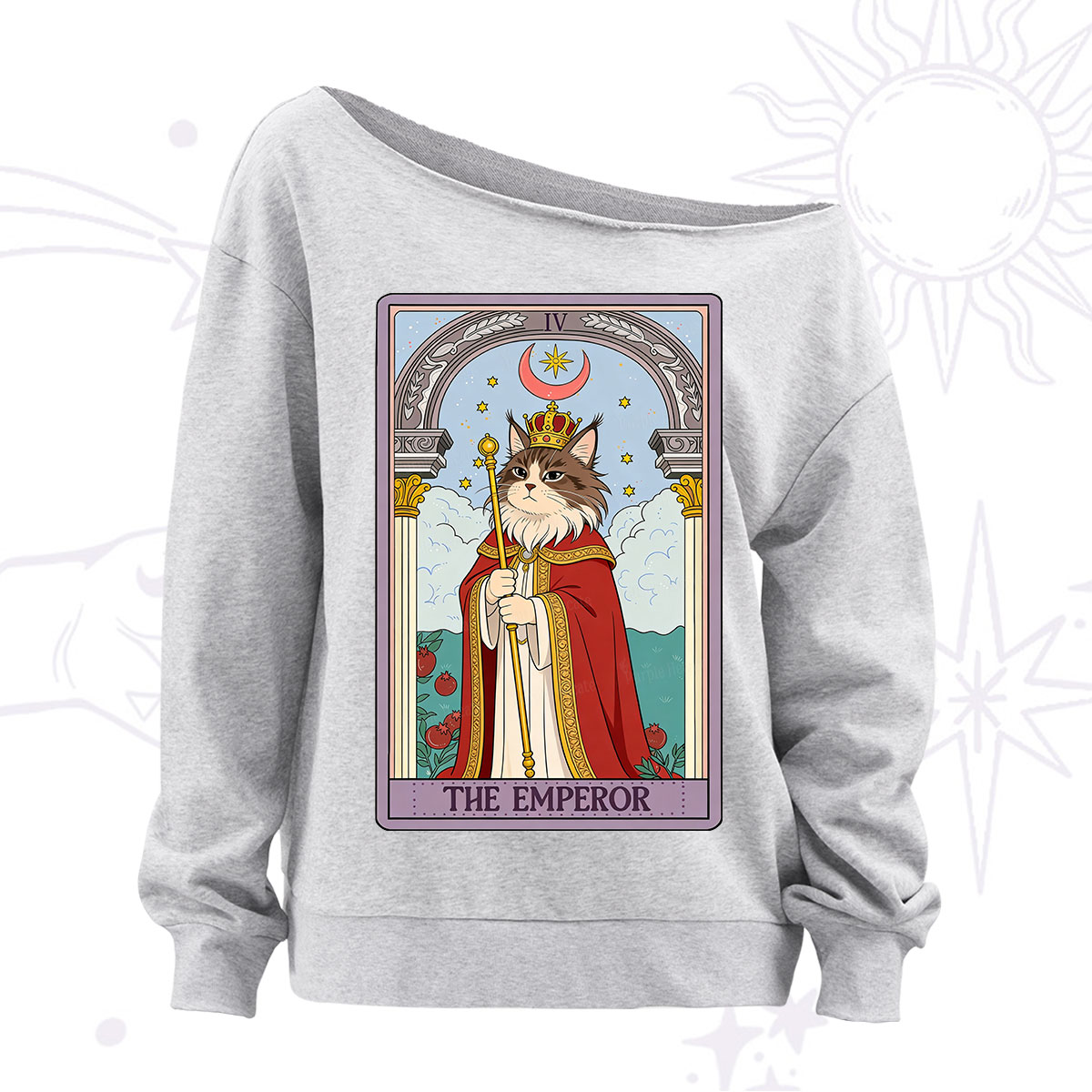 Purplehecate The Emperor Cat Tarot Off The Shoulder Sweatshirt