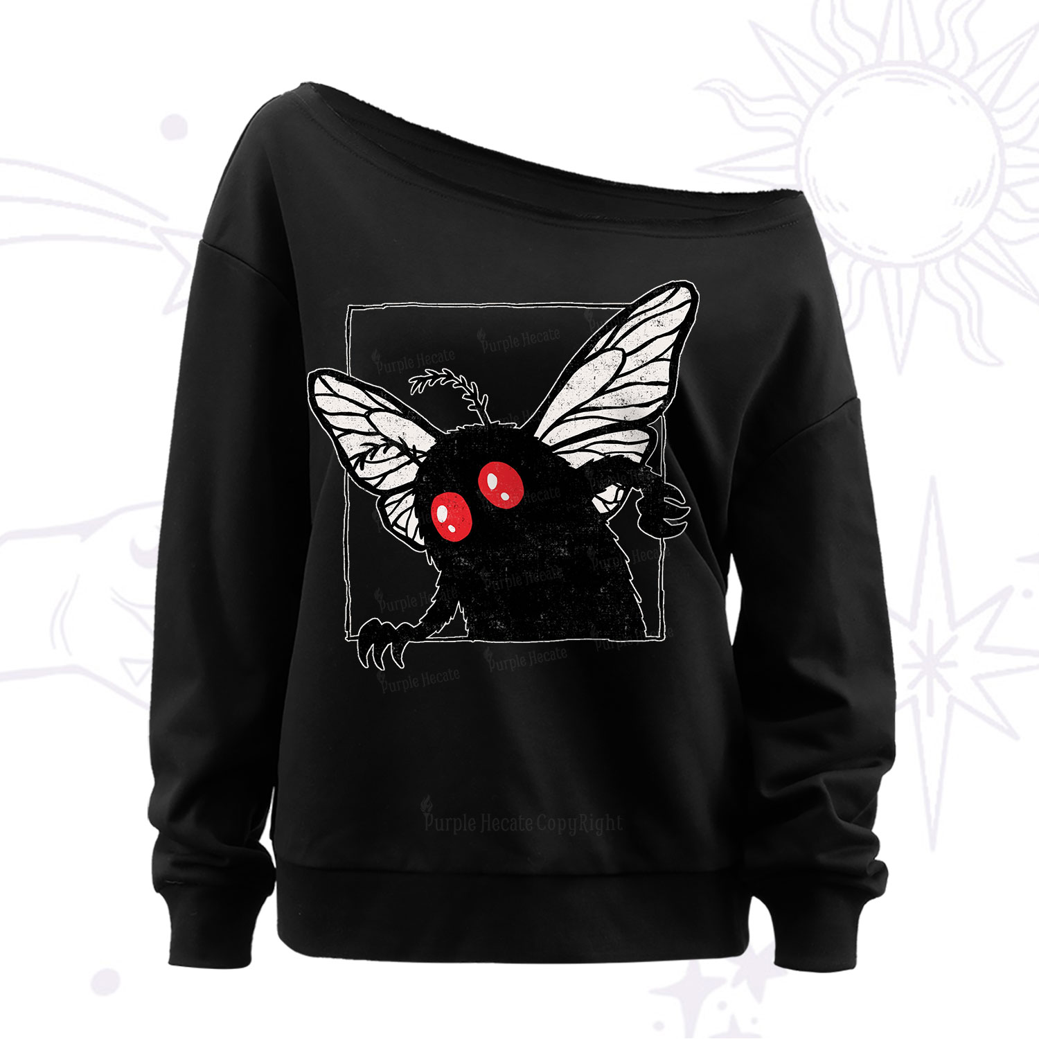 Purplehecate The Curious Mothman Off The Shoulder Sweatshirt