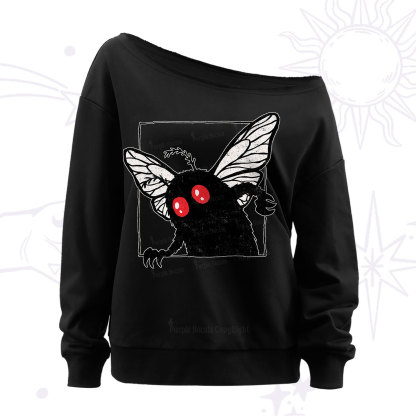 Purplehecate The Curious Mothman Off The Shoulder Sweatshirt