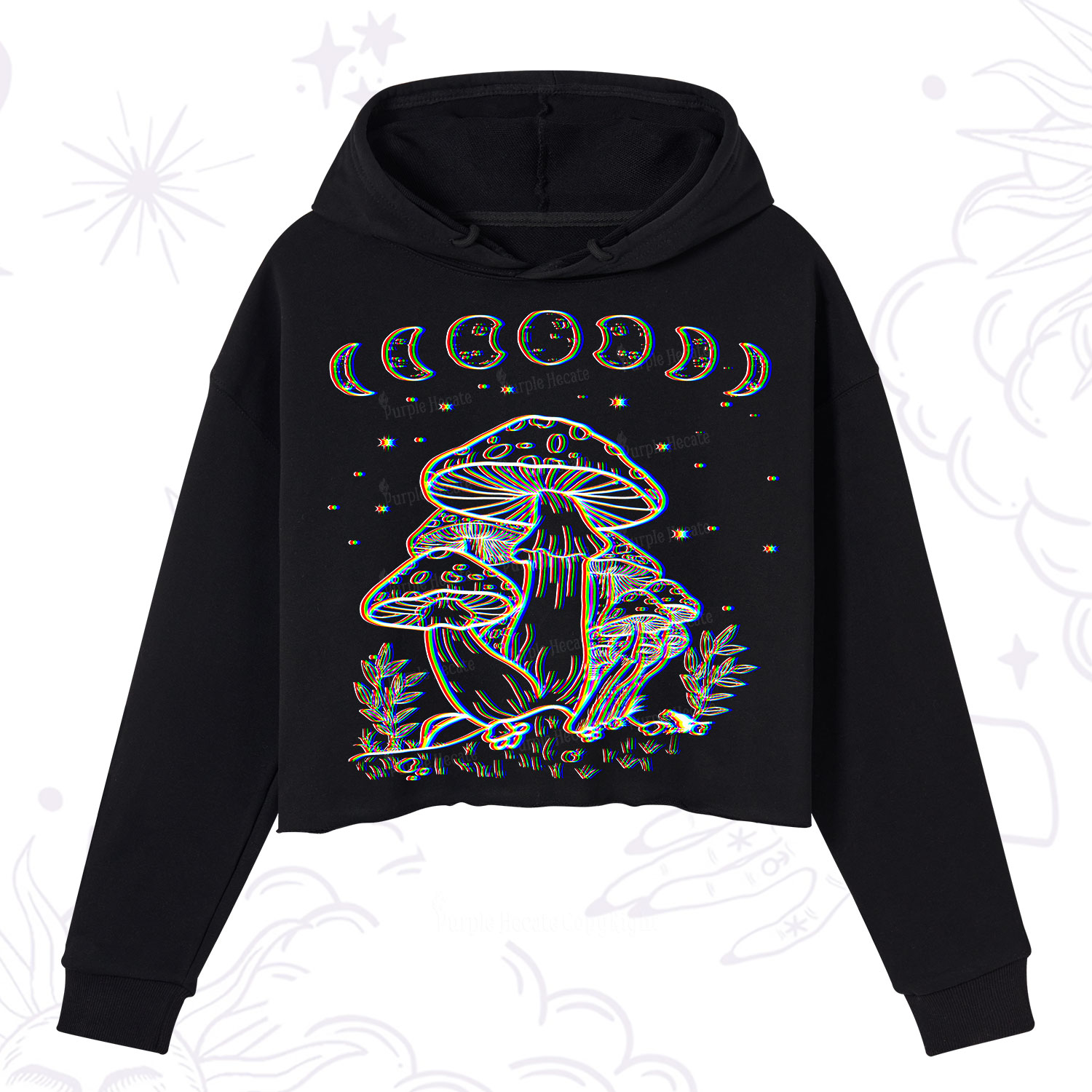 Purplehecate Mushroom and Moon Crop Hoodie