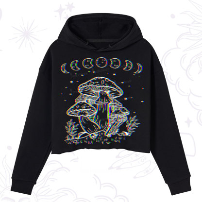 Purplehecate Mushroom and Moon Crop Hoodie