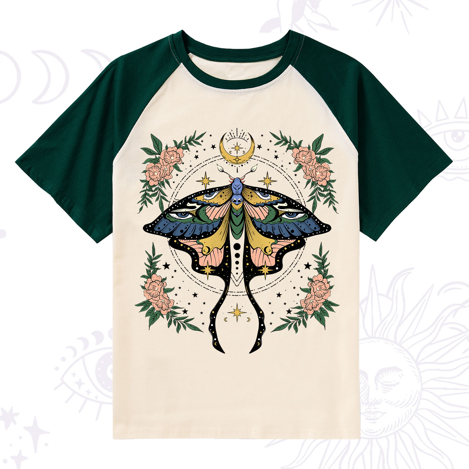 Purplehecate Mystical Moth Raglan Short Sleeve T‑Shirt