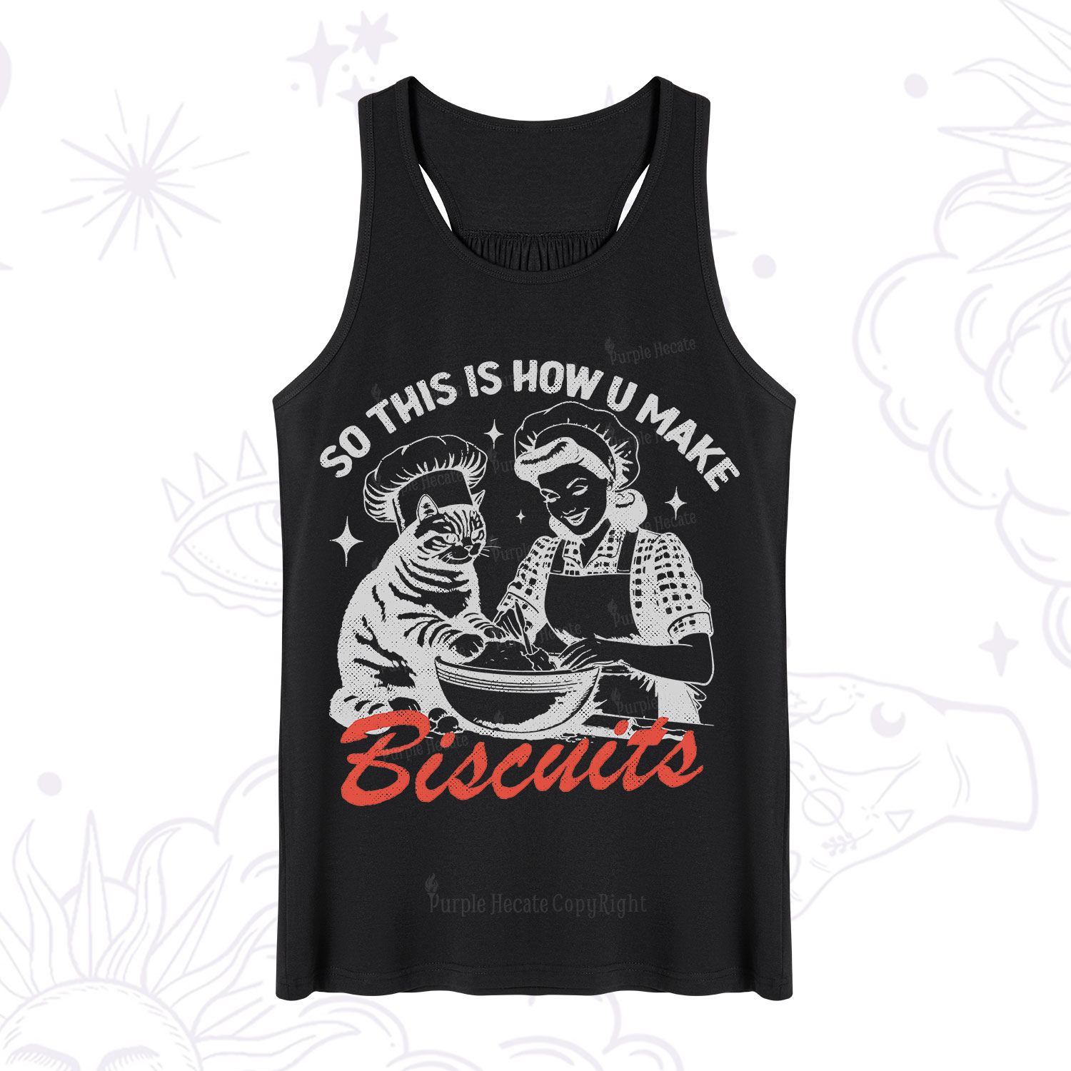 Purplehecate Funny Cat Baking Biscuits Tank