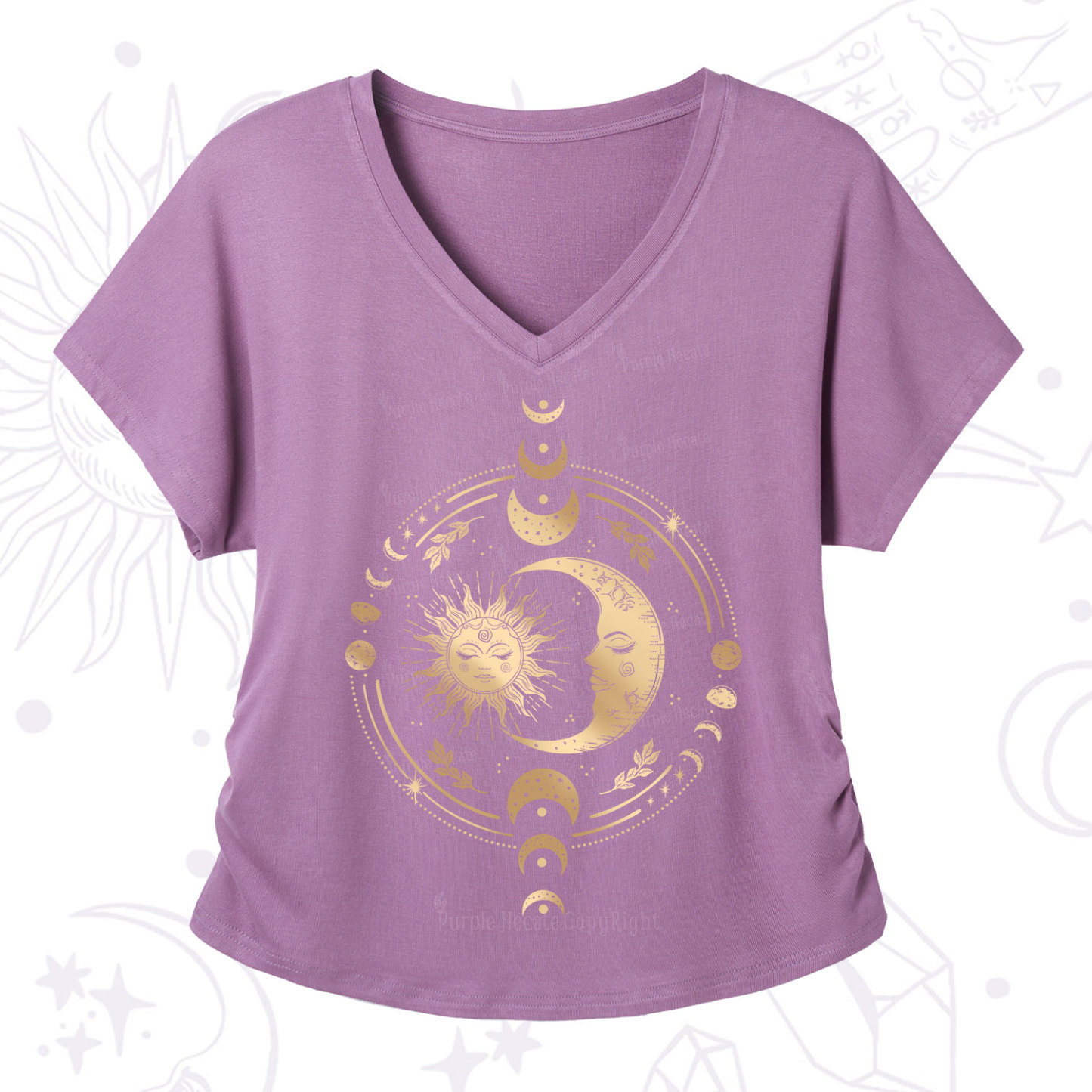 Purplehecate Celestial Sun and Moon V-Neck T-Shirt
